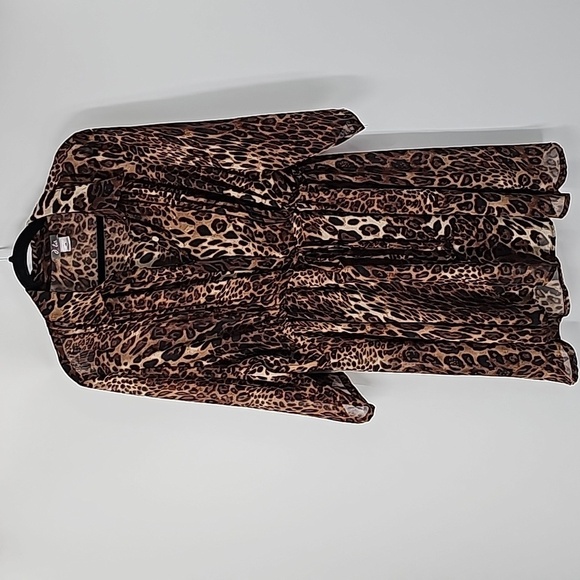 Sheer Leopard Print Shirt Dress Tunic w Button Front & Drawstring Waist - Picture 17 of 17